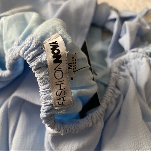 NWT Fashion Nova Light Blue Crocheted Chest Romper - Picture 9 of 12